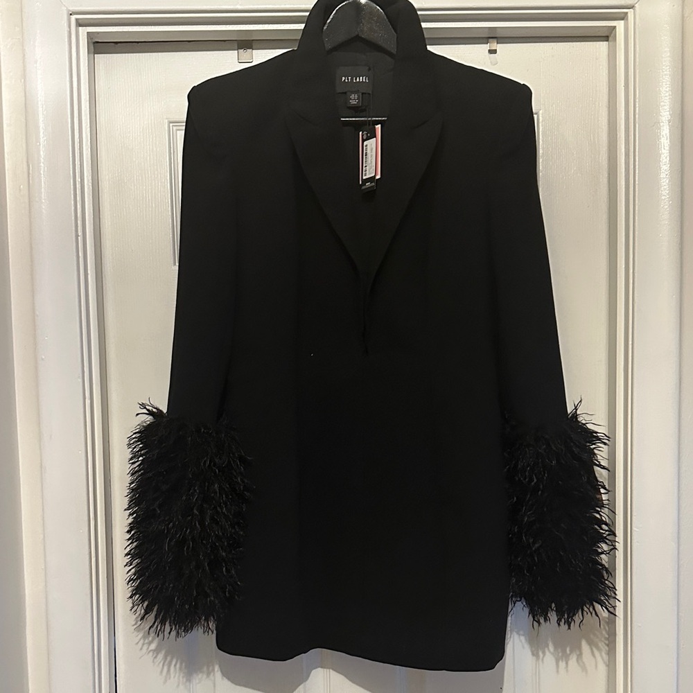 Feather Sleeve Blazer Dress